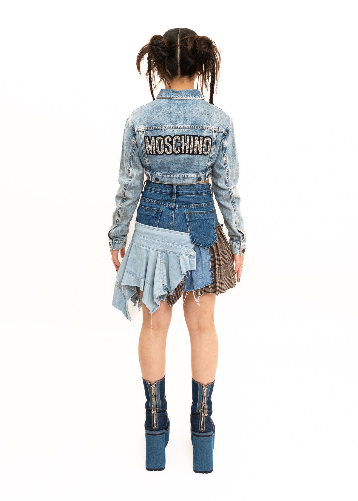 H&Moschino collaboration rhinestone denim jacket