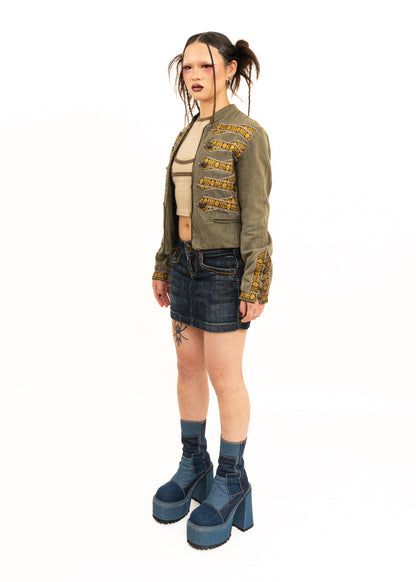 Butterfly embroidered denim mini skirt