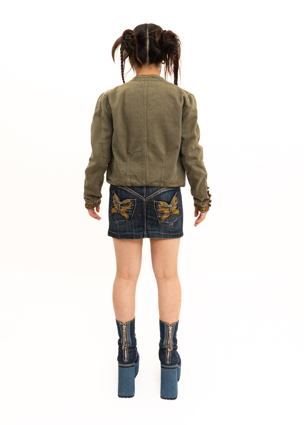 Butterfly embroidered denim mini skirt