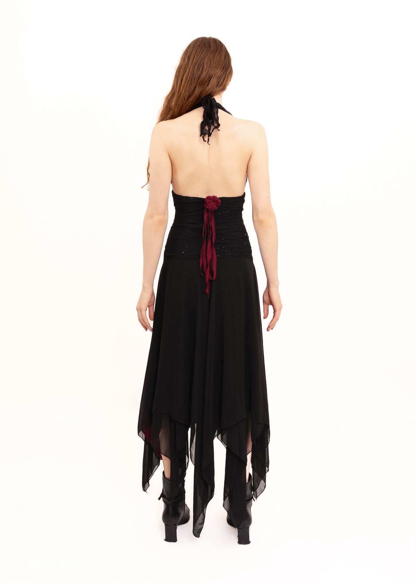 Silk handkerchief hem halter dress