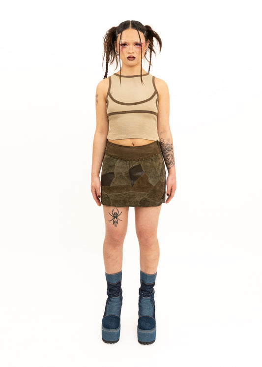 Patchwork suede and leather mini skirt