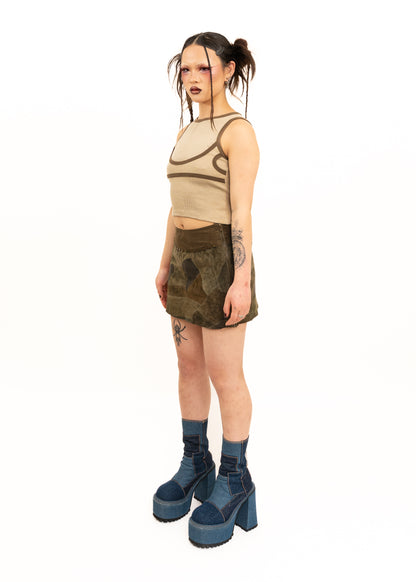 Patchwork suede and leather mini skirt