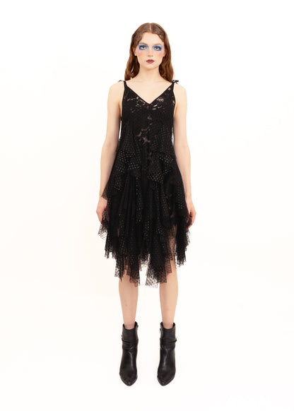 Ruffle babydoll dress with lace slip