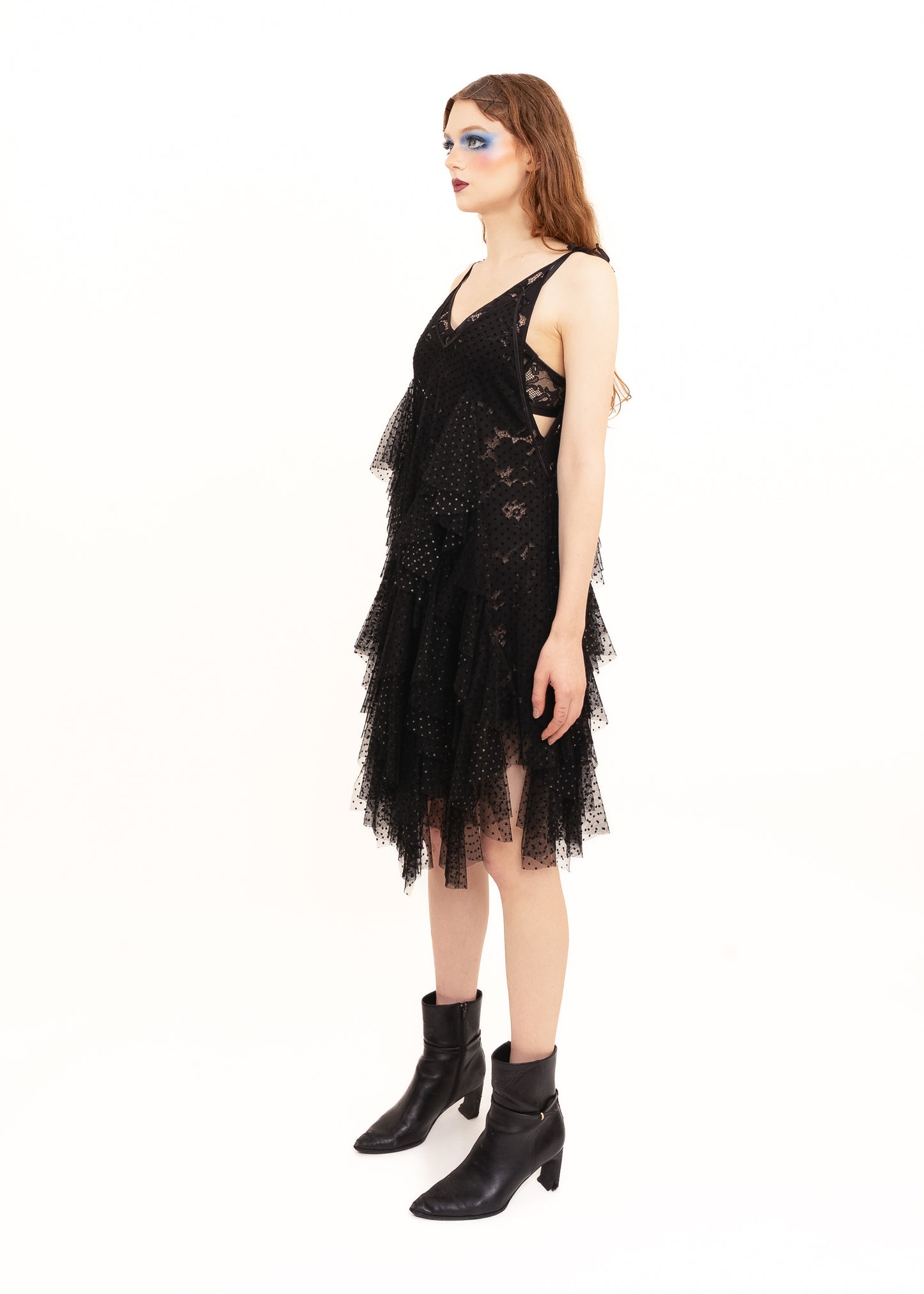 Ruffle babydoll dress with lace slip
