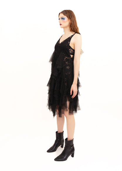 Ruffle babydoll dress with lace slip