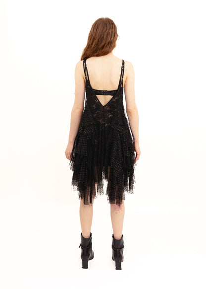 Ruffle babydoll dress with lace slip