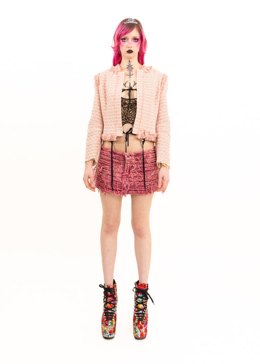 Raw hemmed bouclé jacket