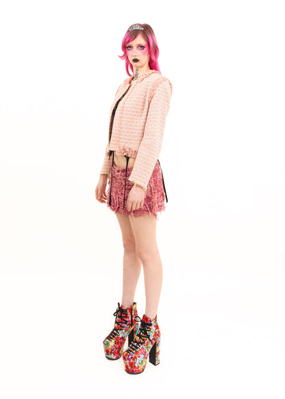 Raw hemmed bouclé jacket