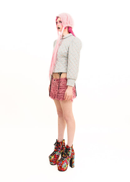 Hand knitted angora bonnet