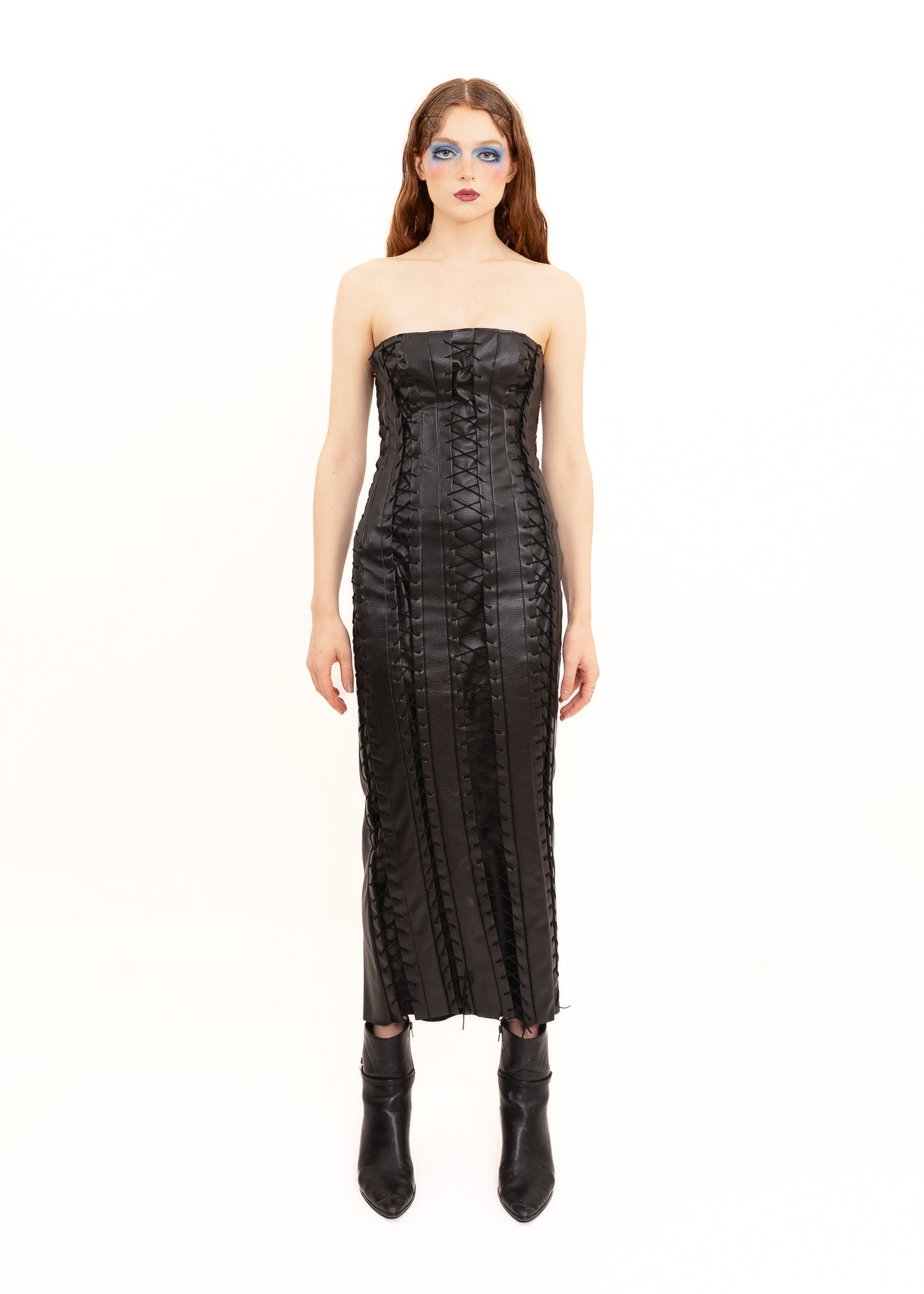 Lace up faux leather gown