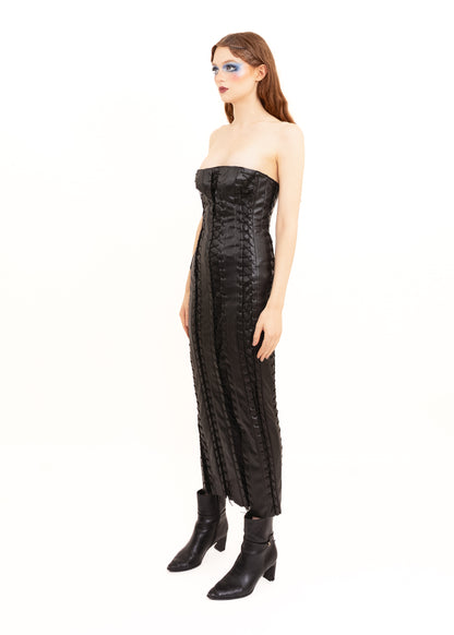 Lace up faux leather gown