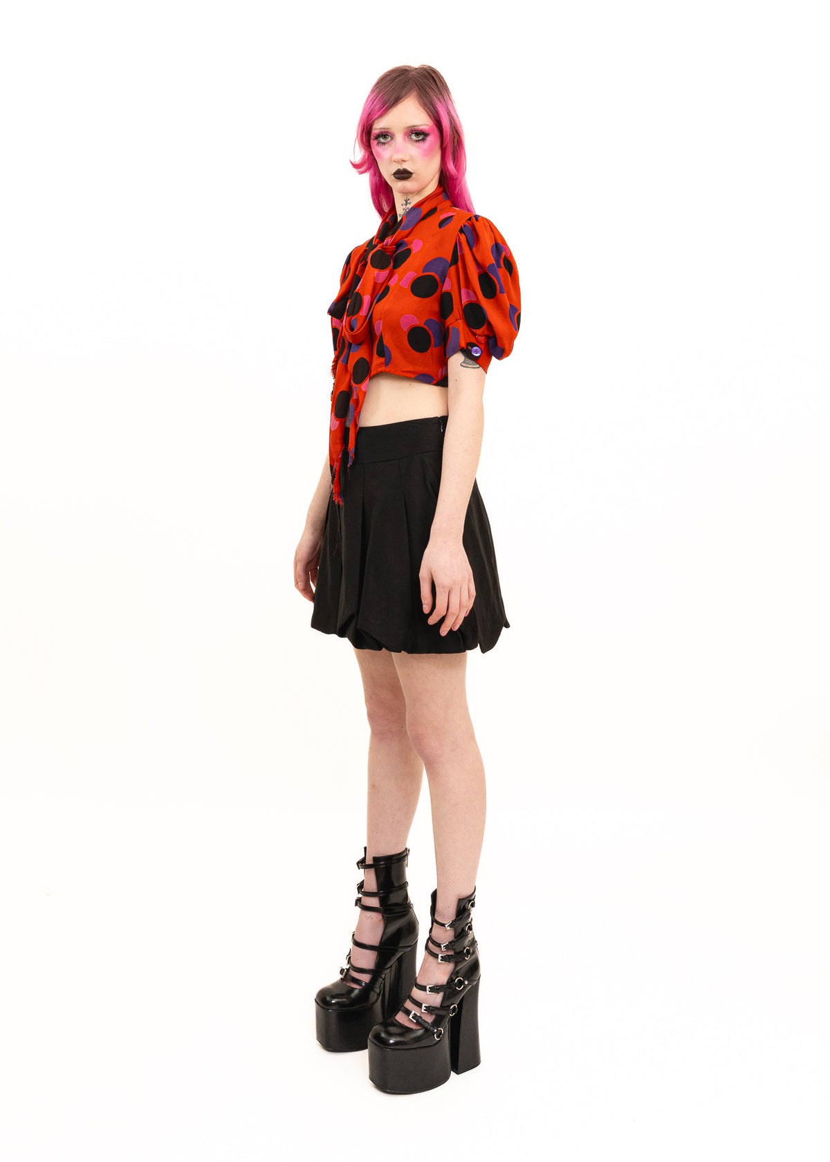 Sample silk pussybow polka dot blouse