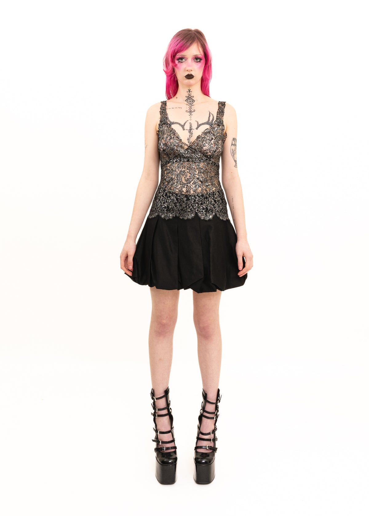 Zambesi silver metallic foil coated lace cami