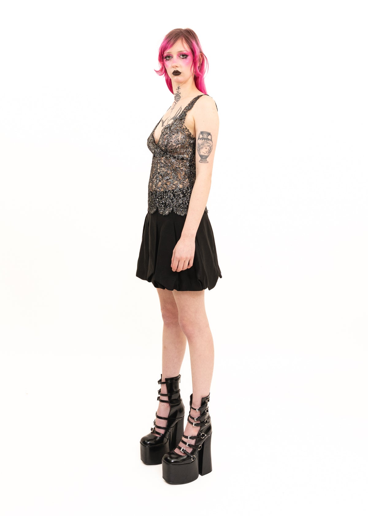 Zambesi silver metallic foil coated lace cami