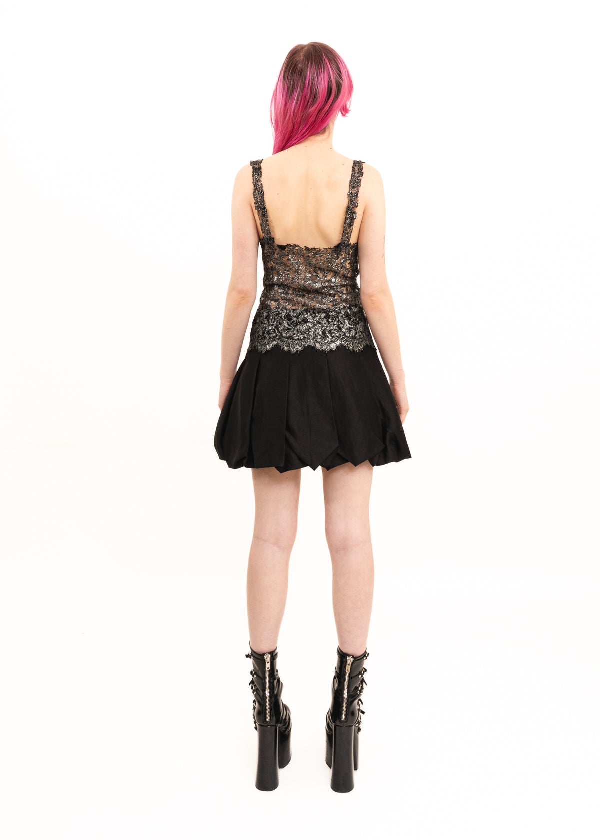Zambesi silver metallic foil coated lace cami