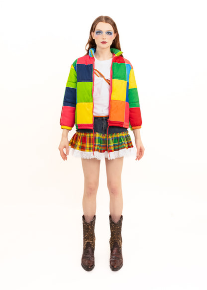 Technicoloured puffer jacket