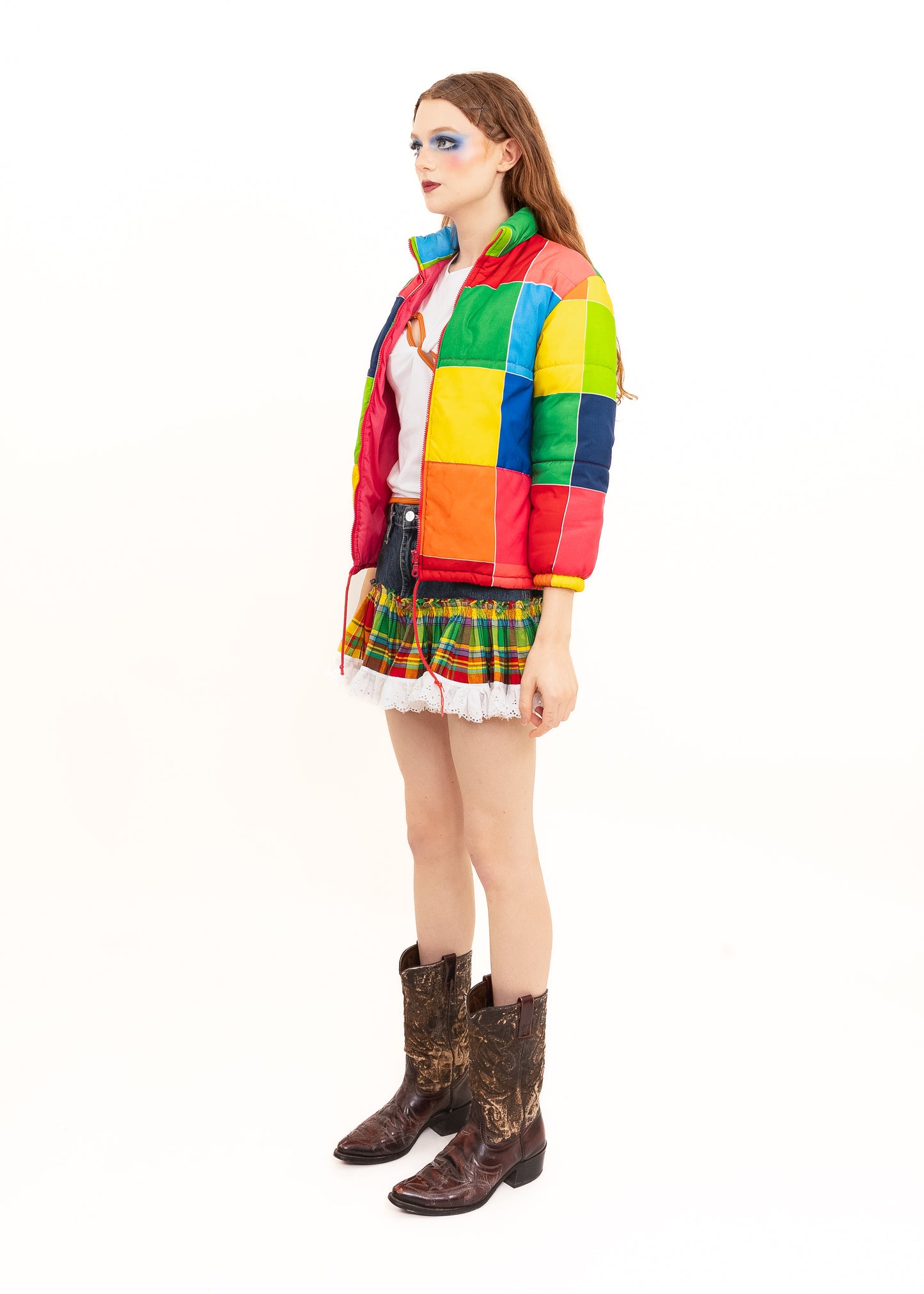 Technicoloured puffer jacket