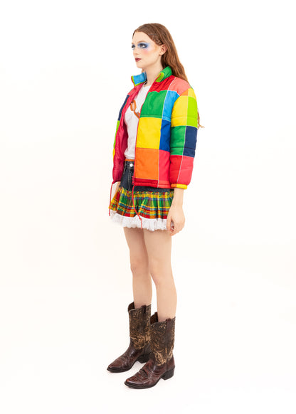 Technicoloured puffer jacket