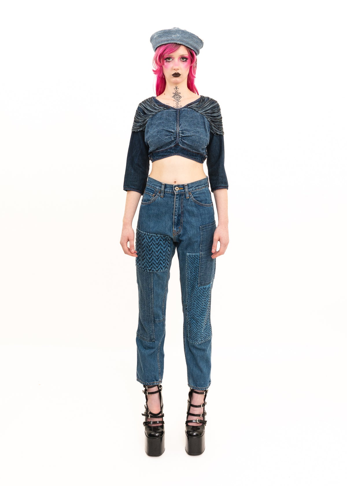 Denim fringed bustier top