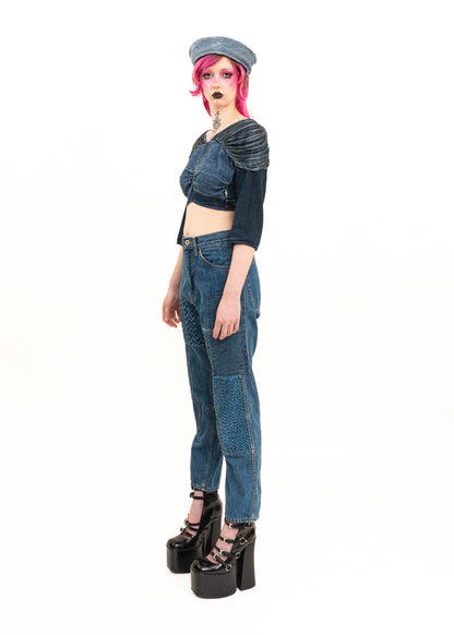Patchwork high waisted jeans