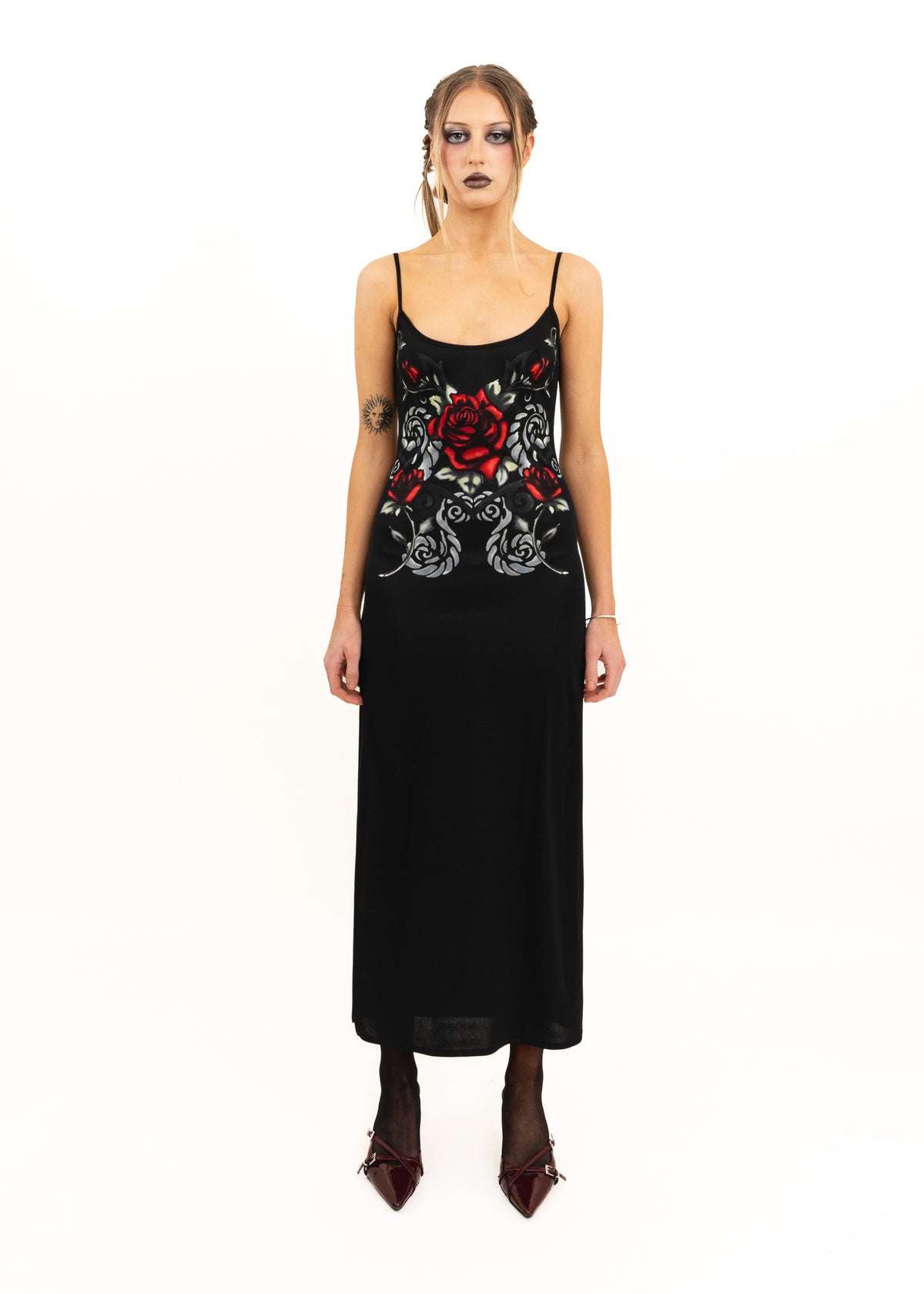 Rose screen printed slip dress
