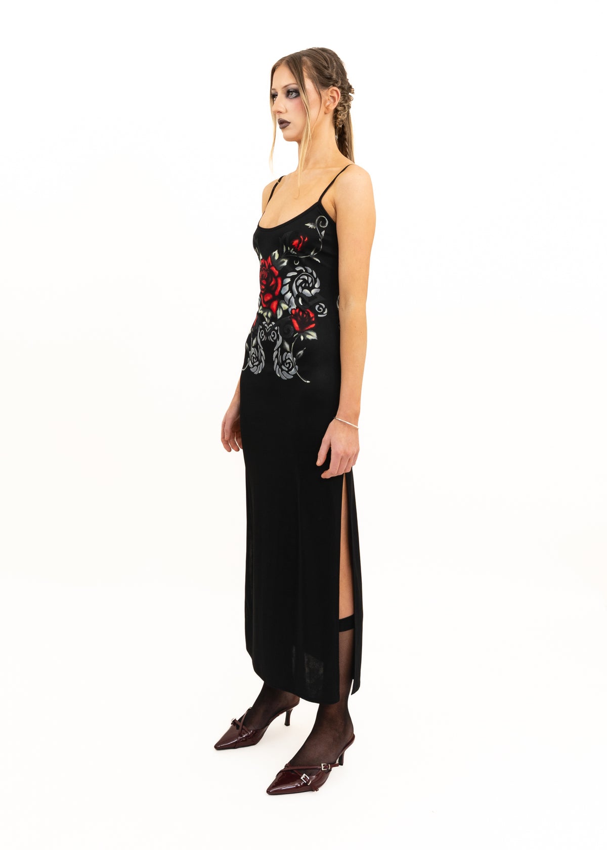 Rose screen printed slip dress
