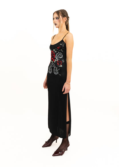 Rose screen printed slip dress