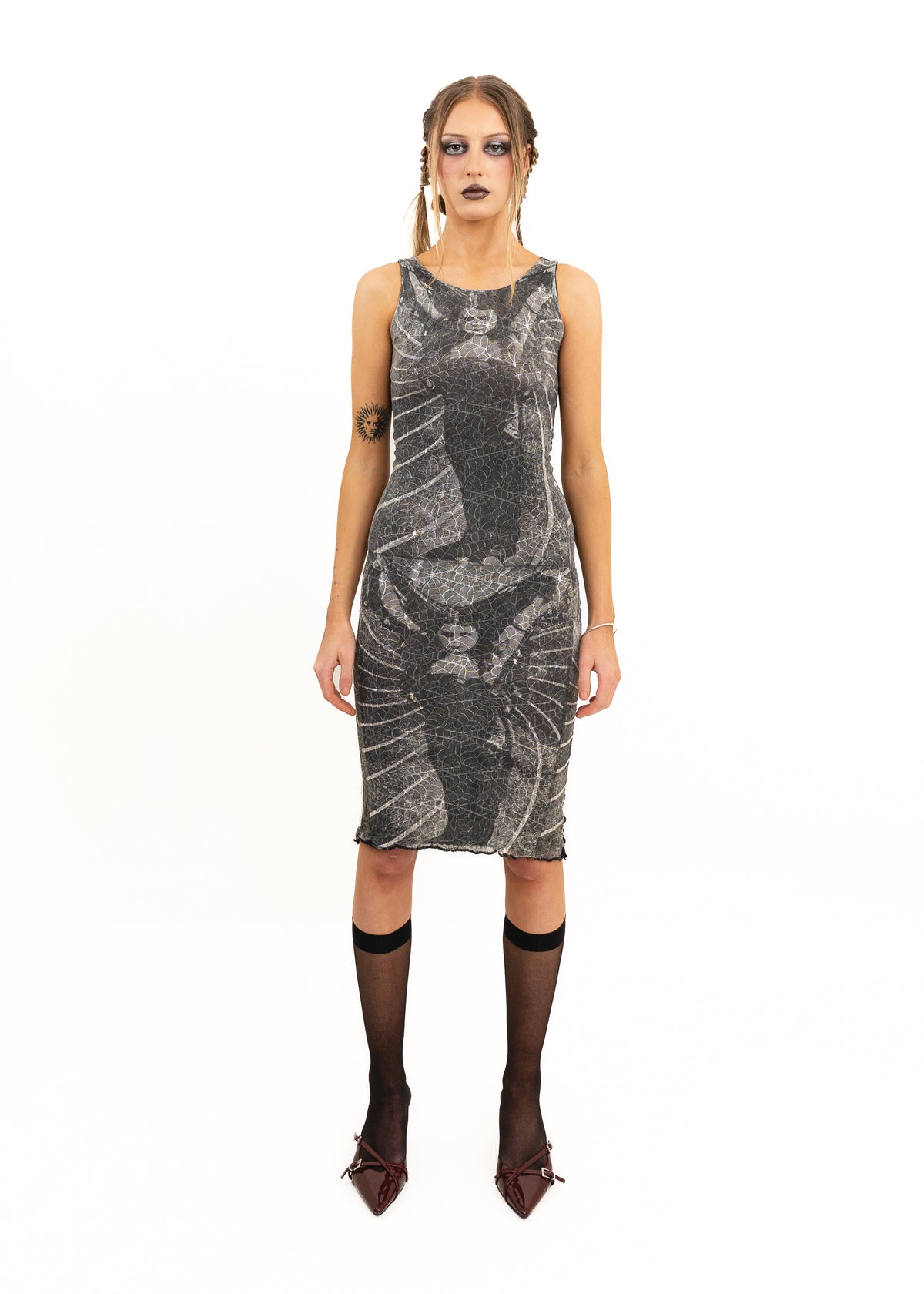Theda Bara print mesh bodycon dress