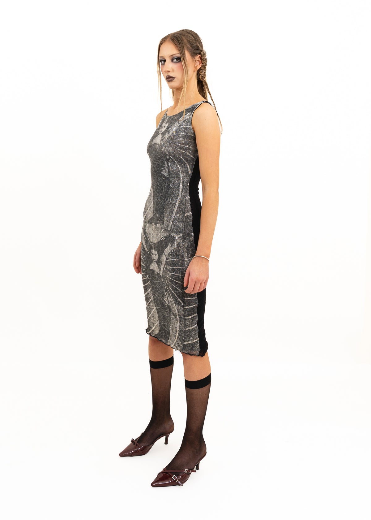 Theda Bara print mesh bodycon dress