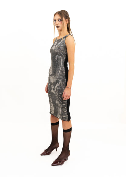 Theda Bara print mesh bodycon dress