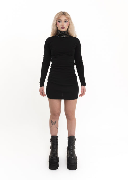 Merino knit dress with PVC collar *Archive*