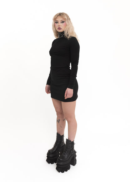 Merino knit dress with PVC collar *Archive*