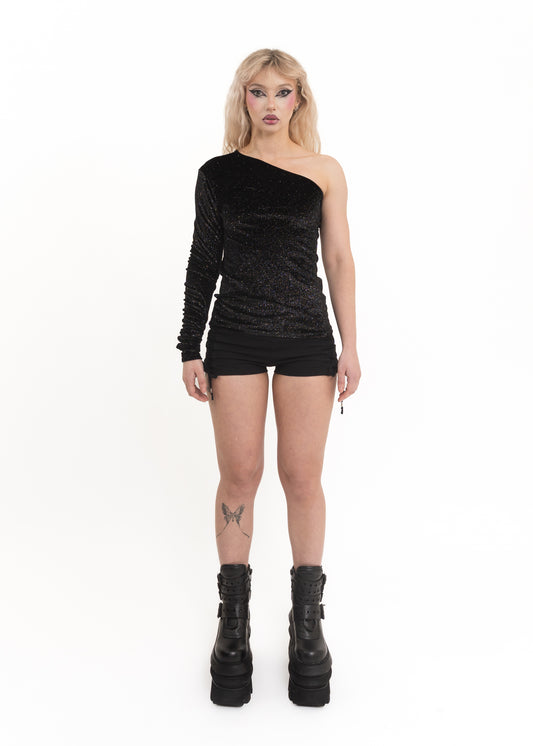Halo one shoulder glittery velvet top *Archive*