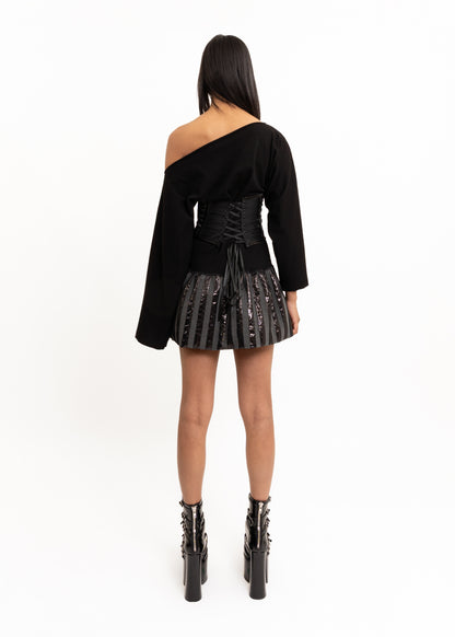 Pinstriped satin under bust corset