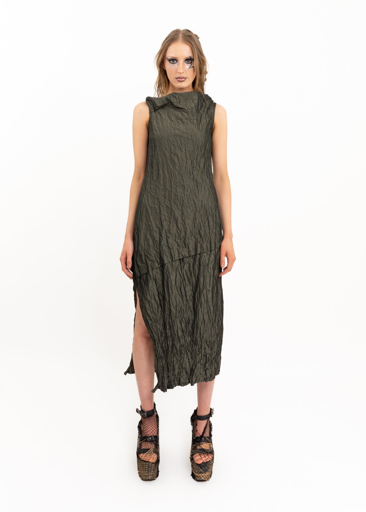 Bias cut crinkle textured dress