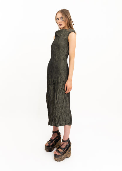 Bias cut crinkle textured dress