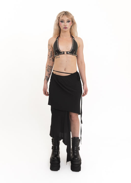Studded leather halter bikini top