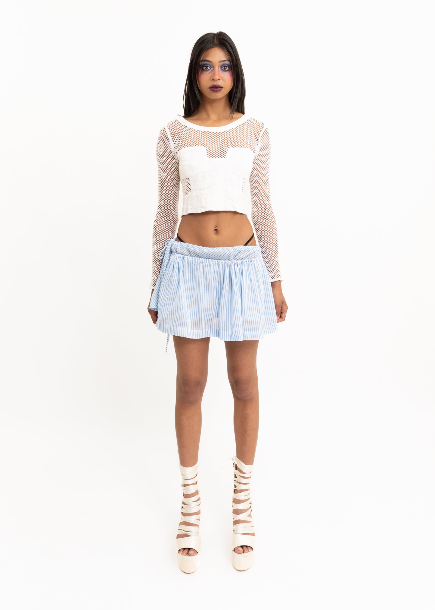 Double layered striped mini skirt