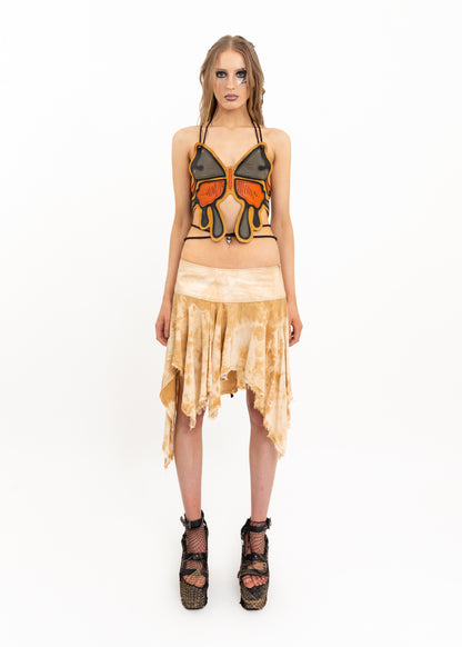 Leather Butterfly Halter Top- Tan/ Orange