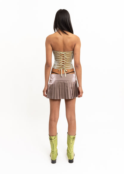 Rosette iridescent pleated mini skirt- green/ purple