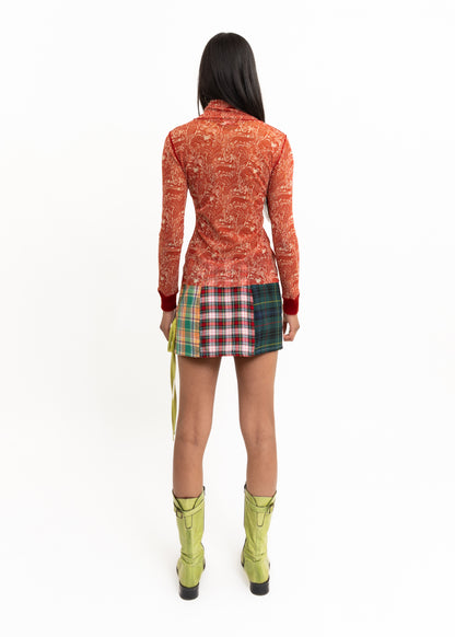 Jungle print mesh top with ribbed cuffs