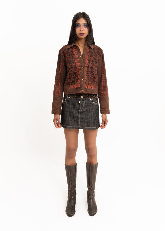 Houndstooth embossed denim jacket