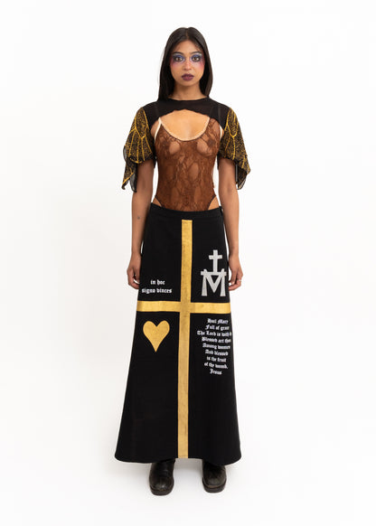 Hail Mary cross screen printed maxi skirt