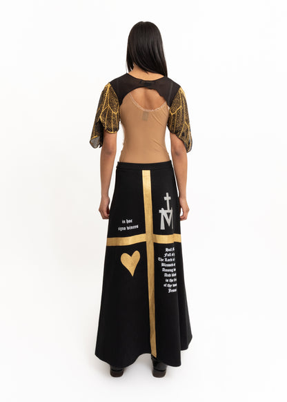Hail Mary cross screen printed maxi skirt