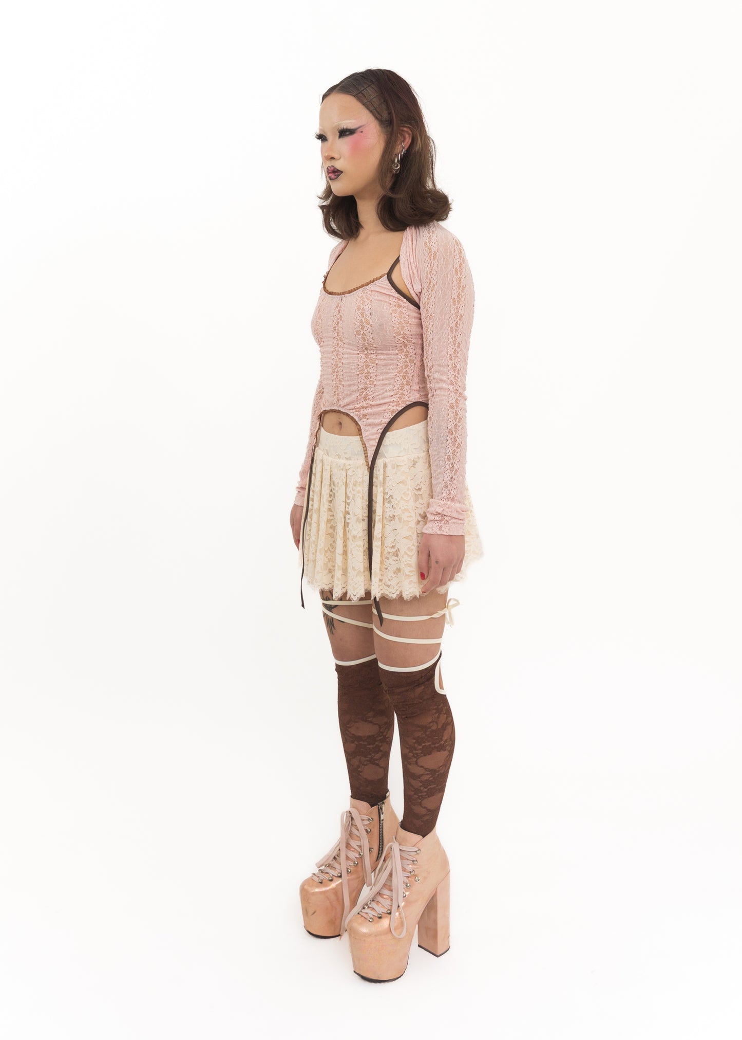 Pink lace garter singlet