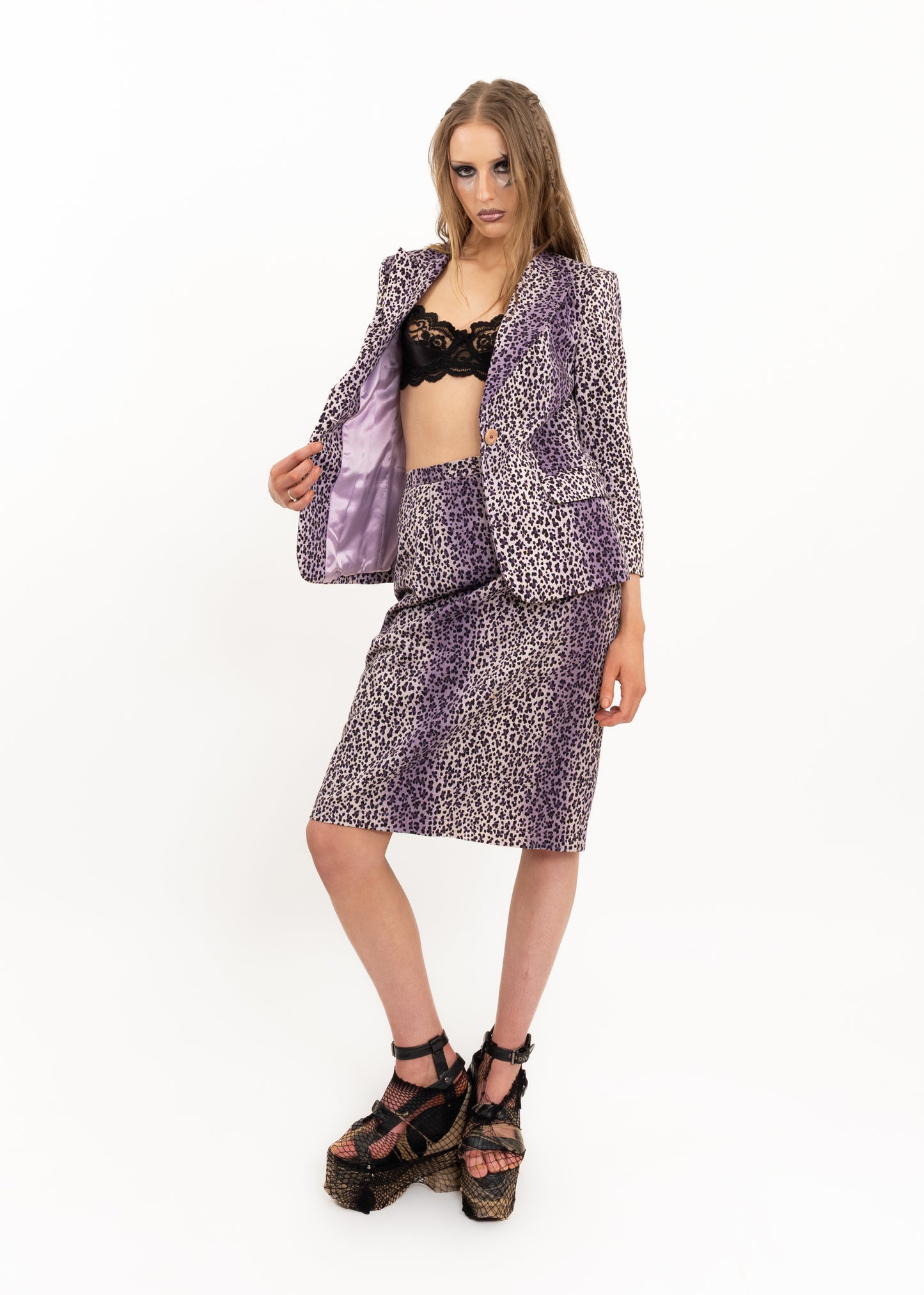 Leopard print two piece skirt suit