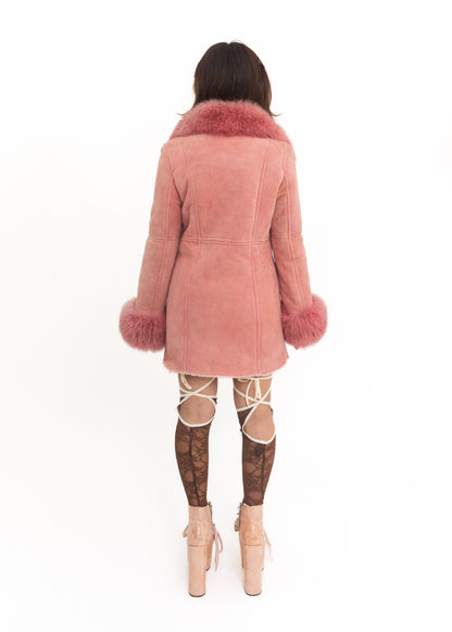 Suede coat with fur collar and cuffs