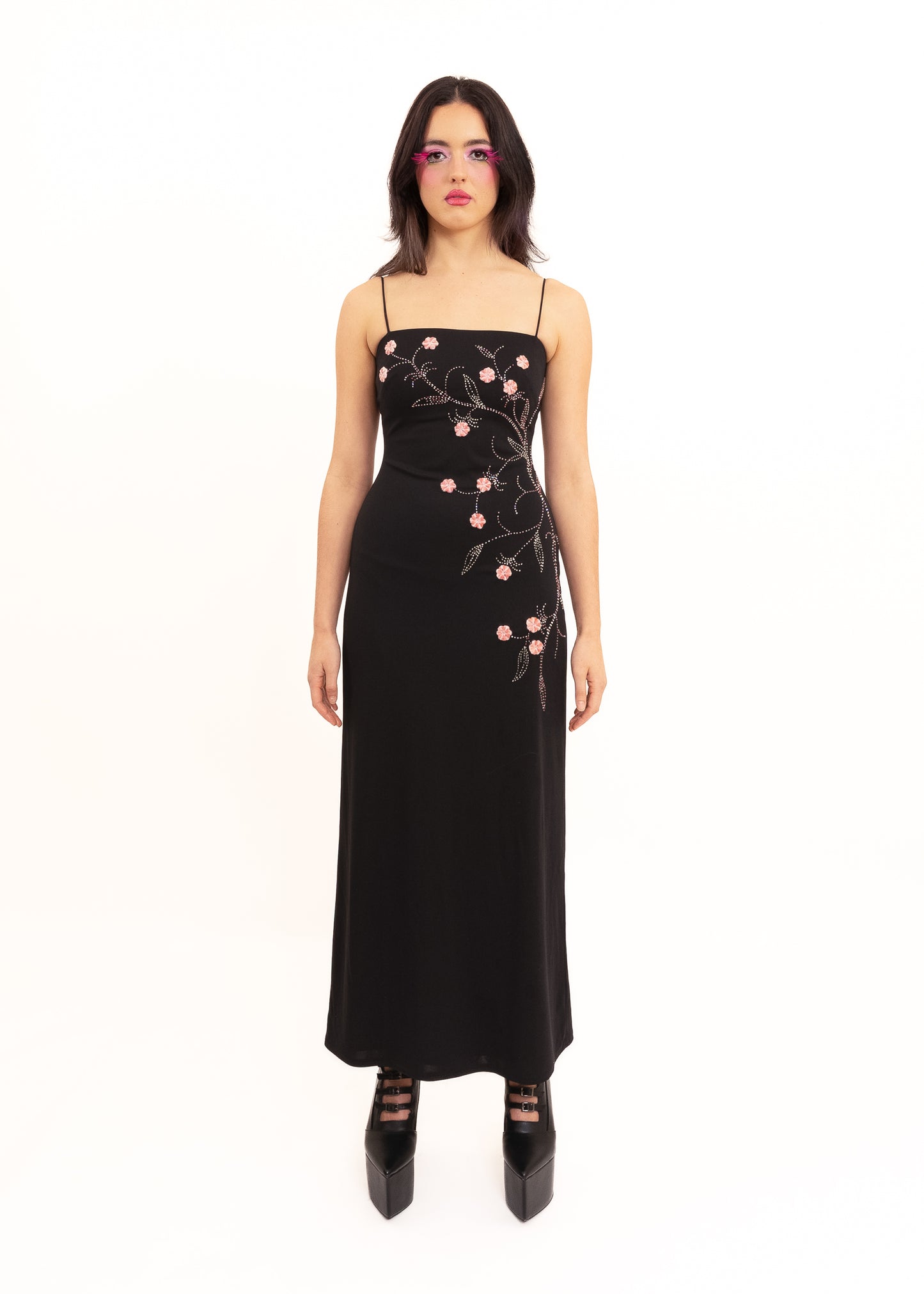 Evening dress with floral appliquè