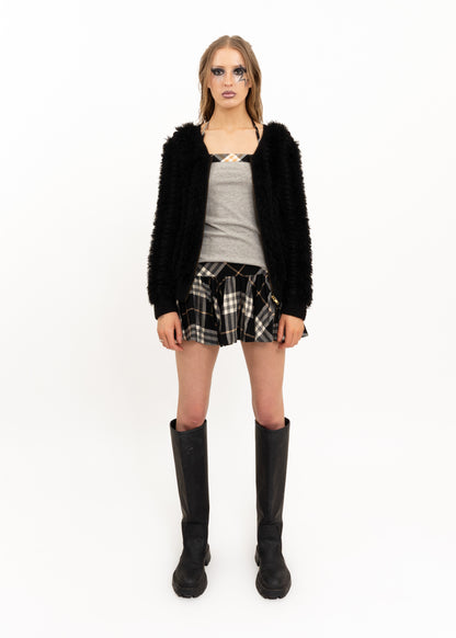 Fuzzy zip front knit cardigan