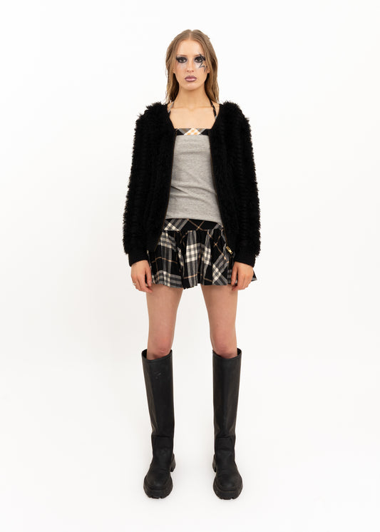 Fuzzy zip front knit cardigan